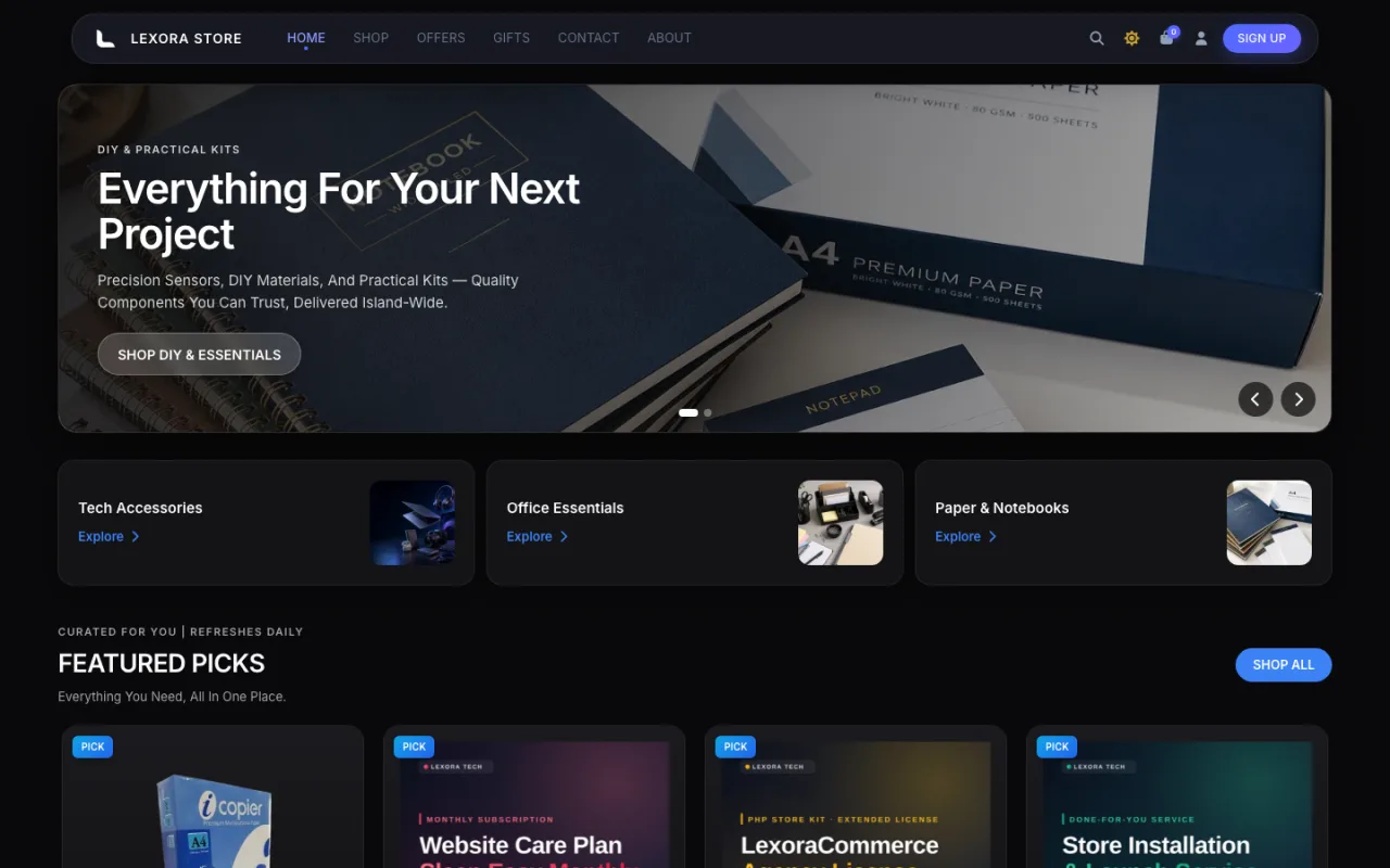 The Lexora storefront running in production